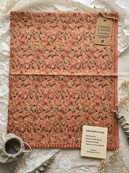 Peach Blossom - Kashmiri Aari Embroidered Pashmina Shawl