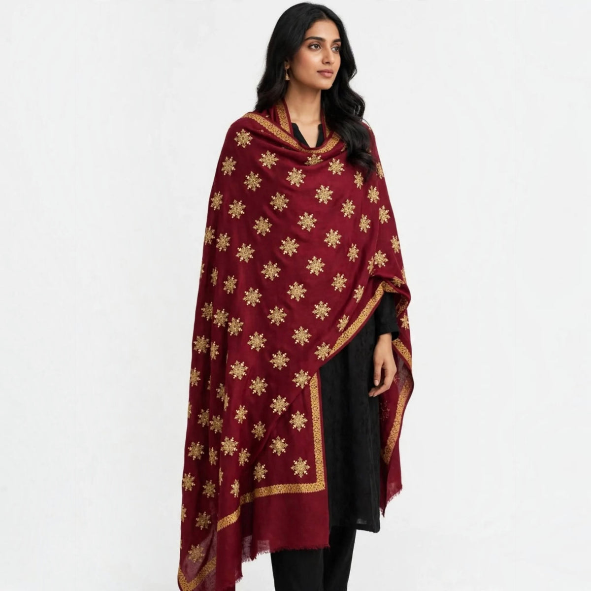 Maroon embroidered shawl