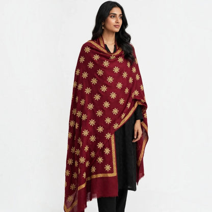 Maroon embroidered shawl