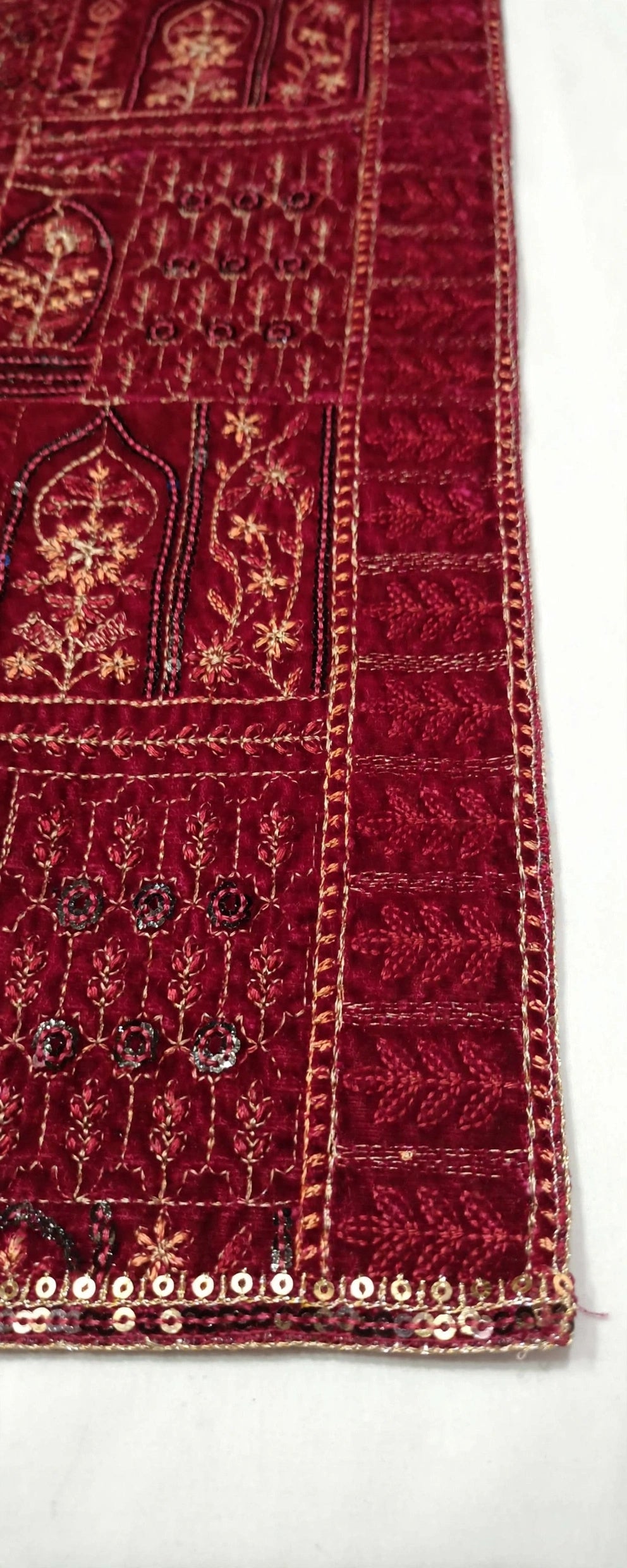Burgundy Velvet Pakistani Dress with Heavily Embroidered Shawl