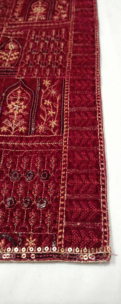 Burgundy Velvet Pakistani Dress with Heavily Embroidered Shawl