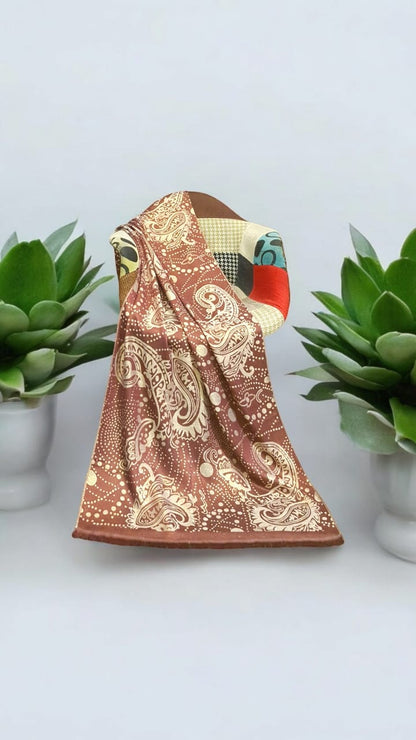Classic Paisley Print Silky Brown Stole