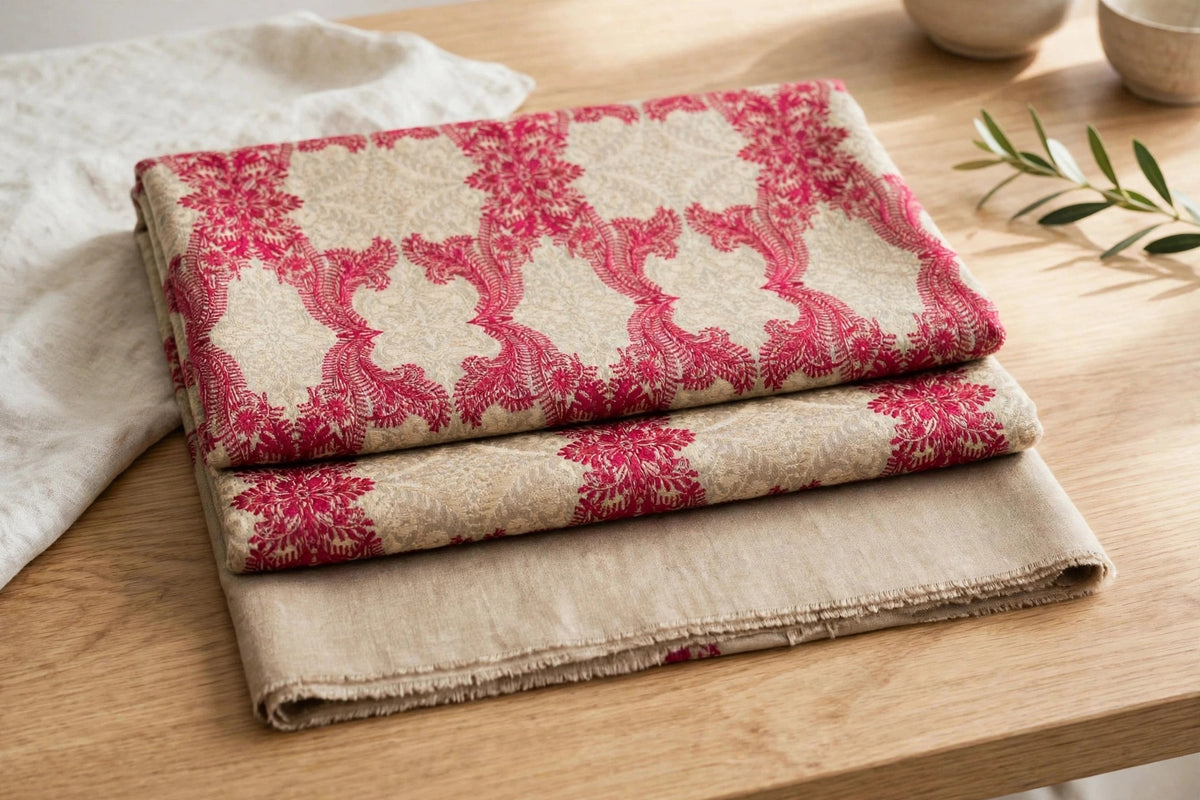 Beige Kashmiri Pashmina Shawl with Raspberry Pink Aari Embroidery