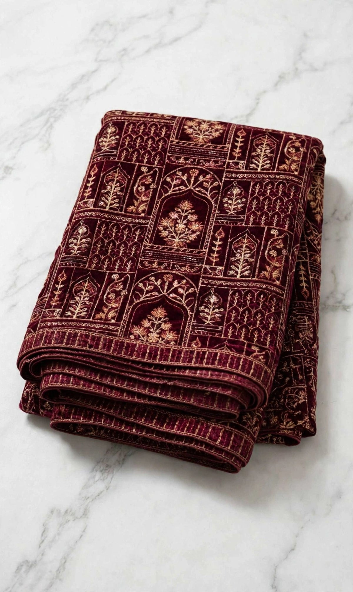 Luxurious Maroon Velvet Embroidered Shawl  Intricate Golden tilla Work Wrap