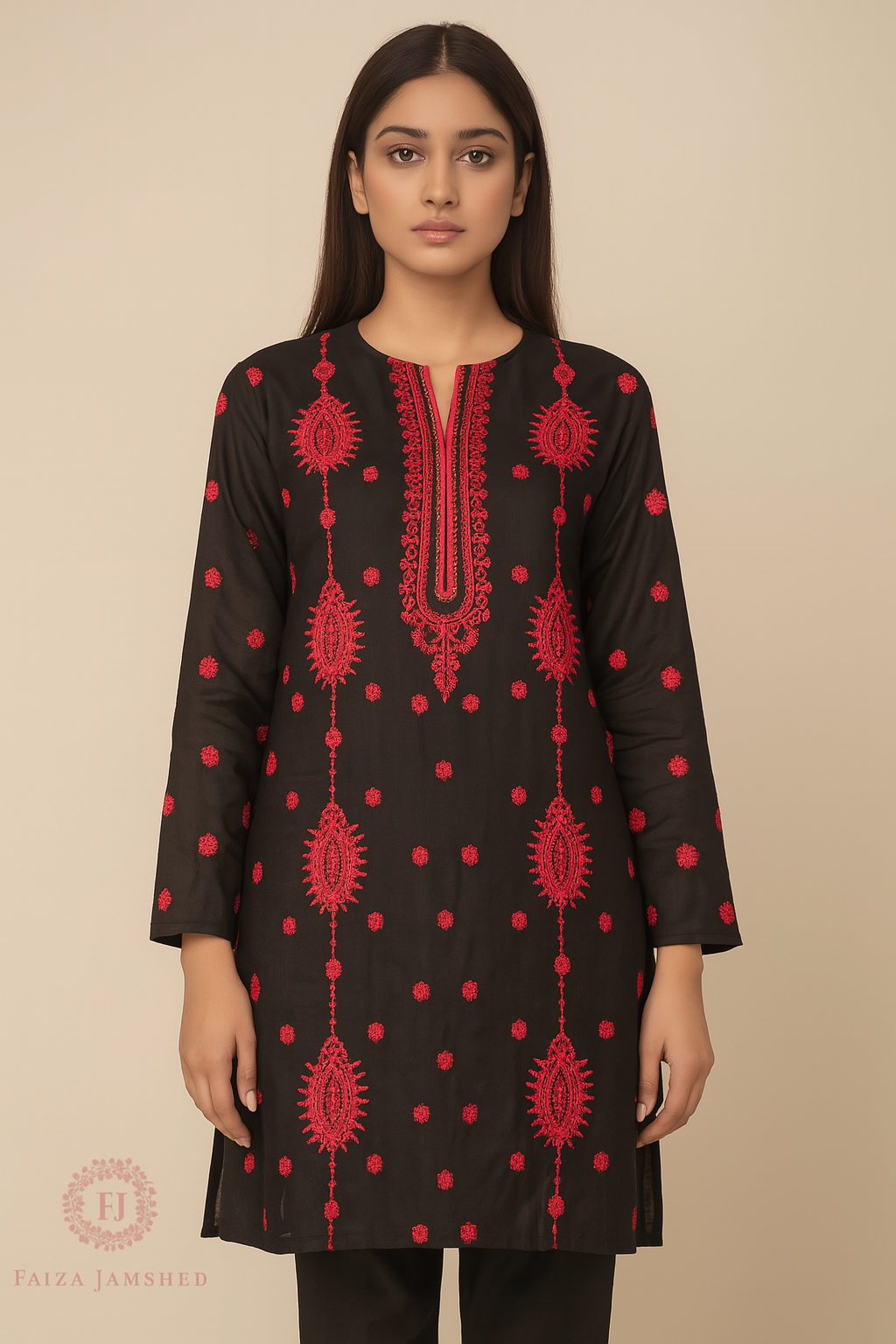 Charcoal Grey with Scarlet Threadwork