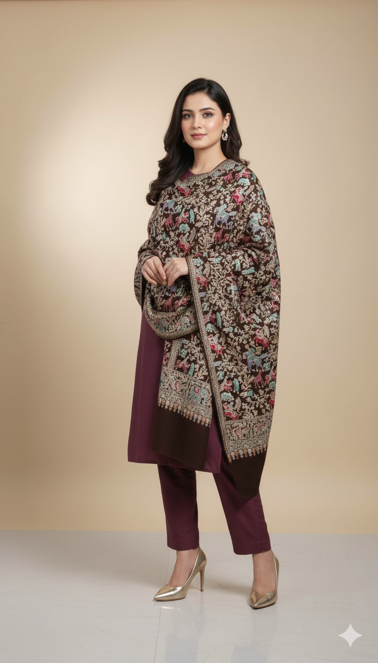 Luxury Kashmiri Pashmina Shawl Aari Embroidery