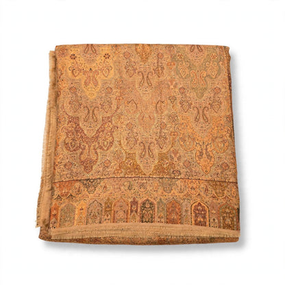 Reversible Kani Silk Zari Shawl - Beige Gold Paisley Pashmina Wrap