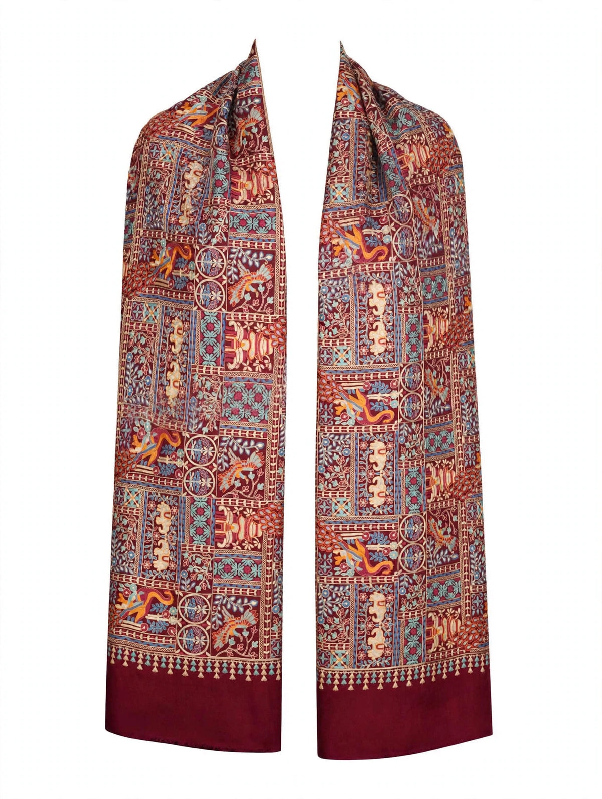 Maroon Mughal Garden Pashmina Shawl