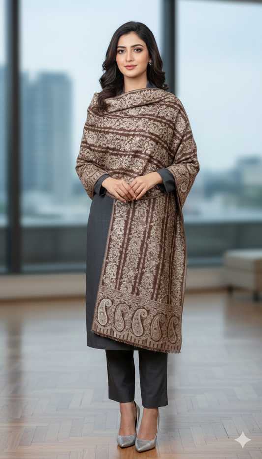 Mini Kani Shawl – Brown & Cream