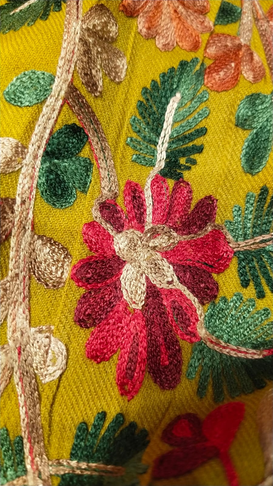 The Saffron Bloom: Embroidered Pashmina Kaftan