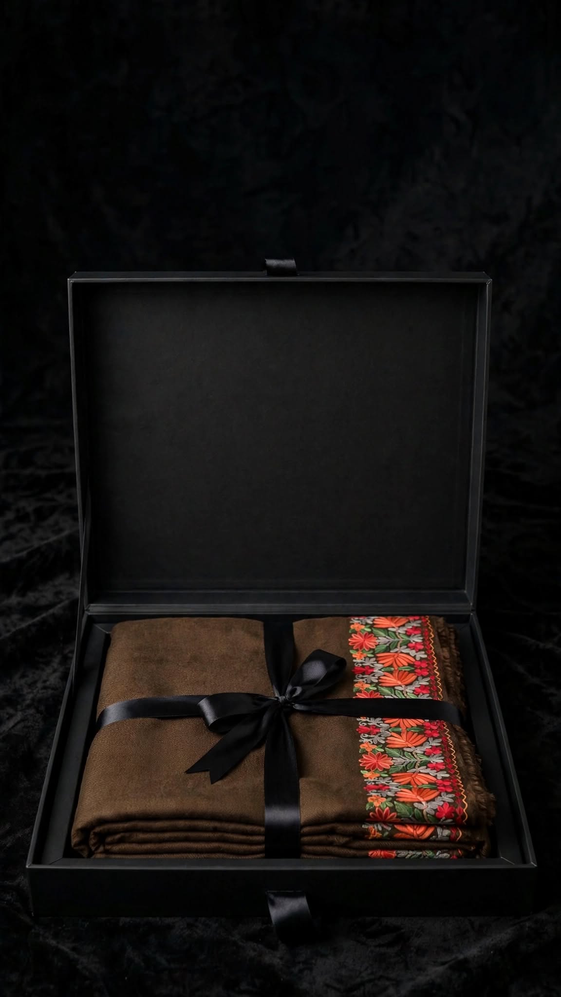Noor - Mocha Brown Pure Pashmina Aari Embroidered Border Shawl