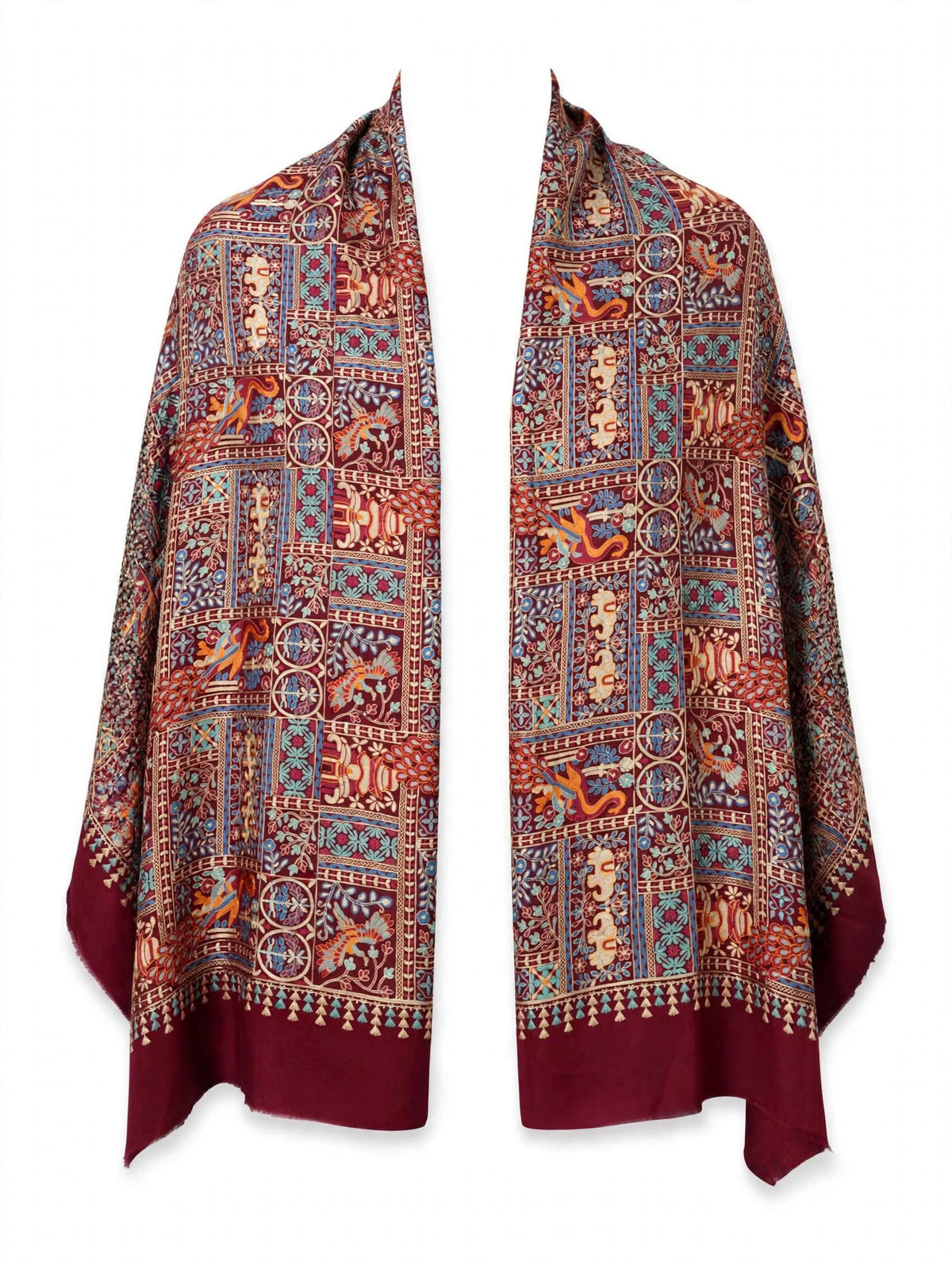 Maroon Mughal Garden Pashmina Shawl
