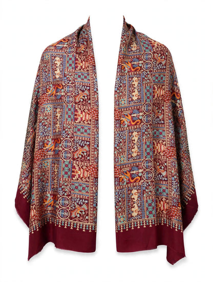 Maroon Mughal Garden Pashmina Shawl