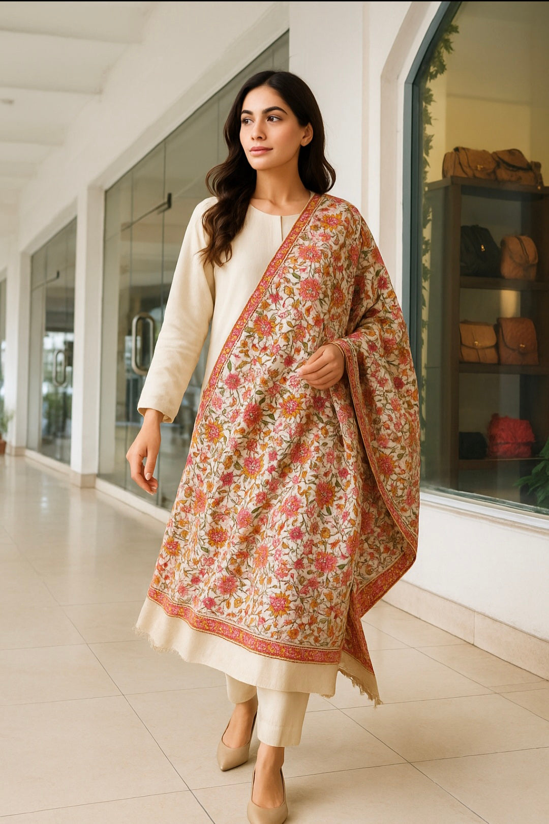 Elegant Floral Pashmina Embroidered Shawl