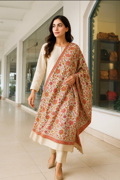 Elegant Floral Pashmina Embroidered Shawl