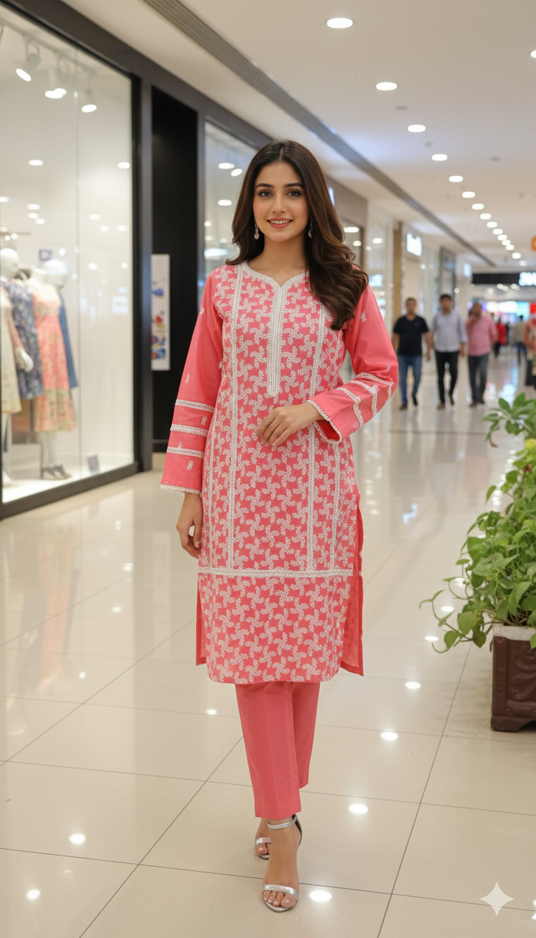 2PC Embroidered Lawn Suit – Medium Size