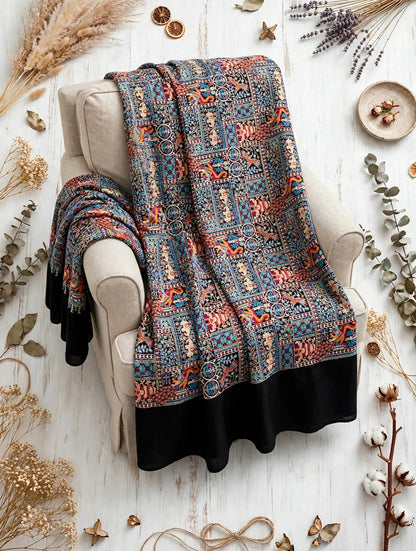 Noir Heritage - Handmade Kani Pashmina Shawl | Black Mughal
