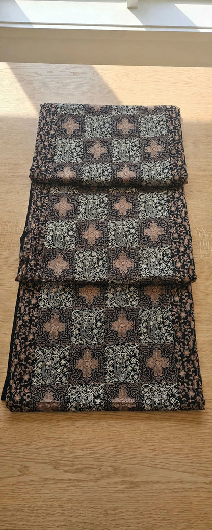 Noir Heritage Black Cashmere Pashmina Shawl with Cream & Beige Aari Work