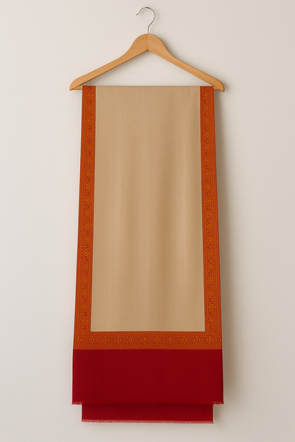 Luxury Pashmina Shawl with Red Contrast Border & Beige Center