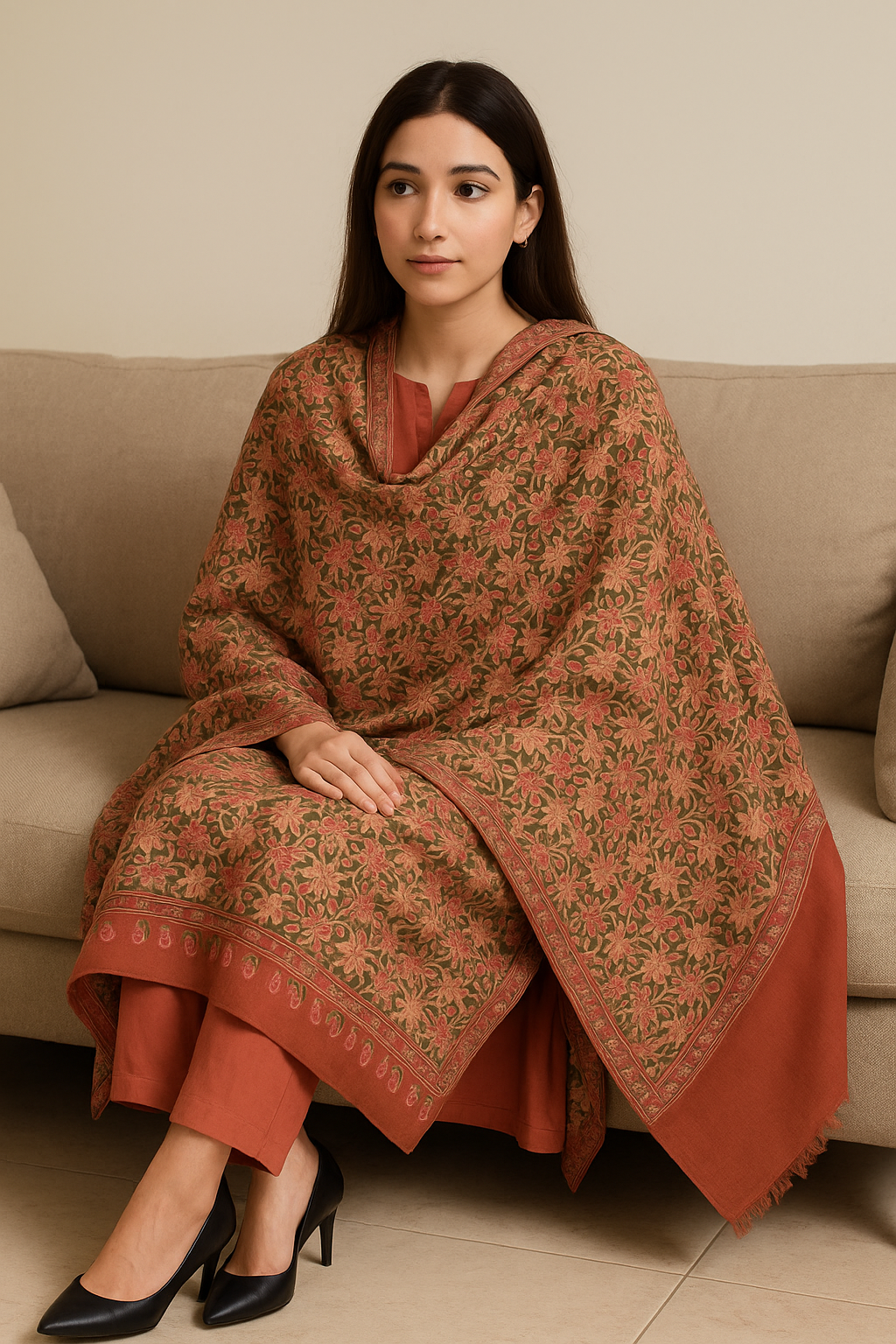 Handcrafted Floral Embroidered Pashmina Shawl