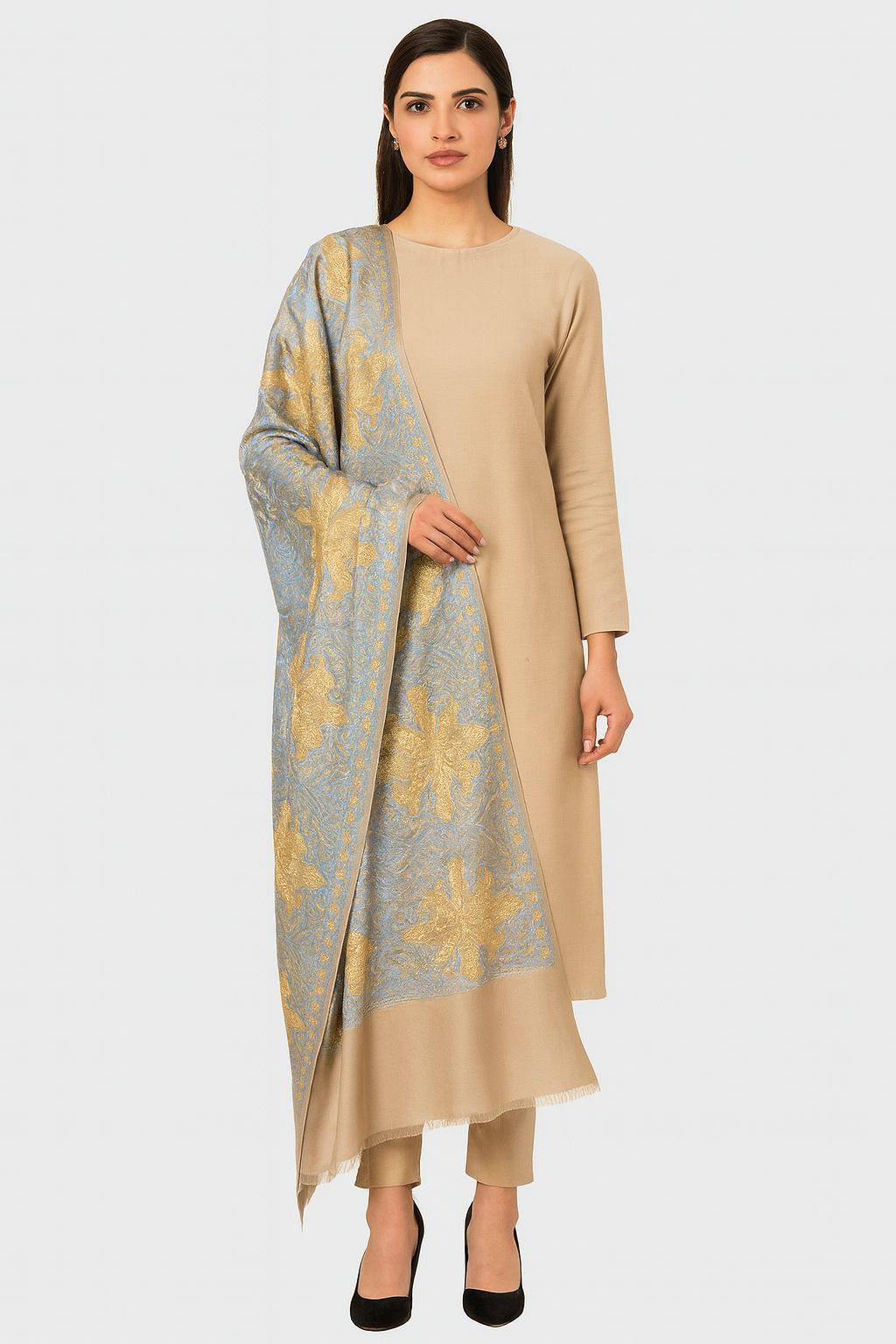 Luxury Blue-Gold Pashmina Shawl