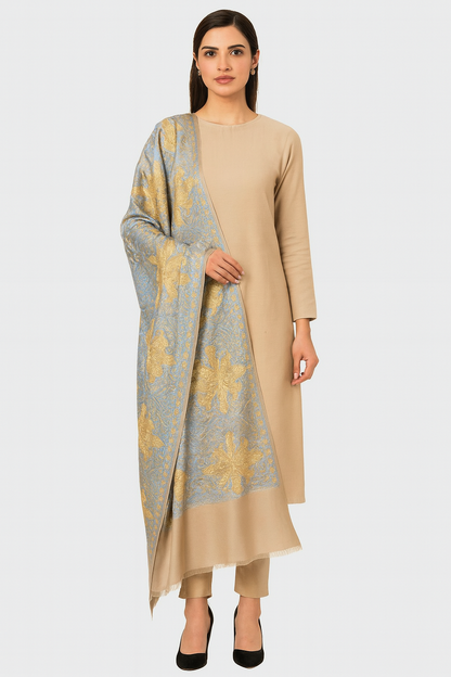 Luxury Blue-Gold Pashmina Shawl