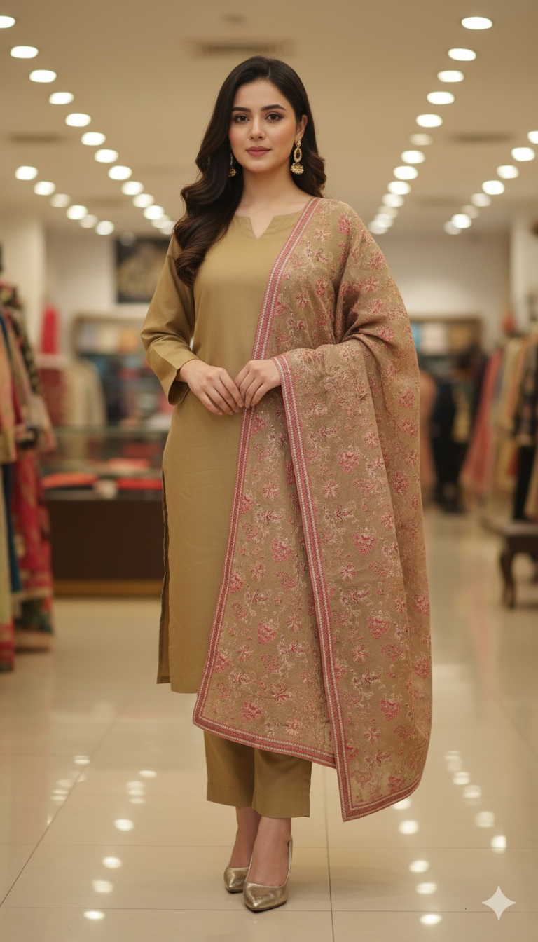 Elegant Embroidered Karandi Shawl