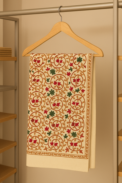 Embroidered Pashmina Shawl Ivory Base with Multicolor Floral Motif