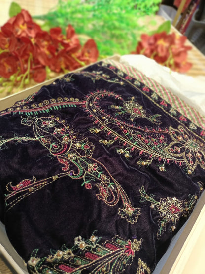 Velvet embroidered shawl