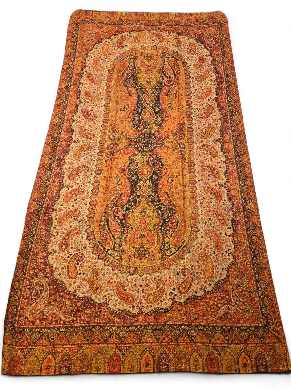 Heritage Jama Silk Zari Shawl Rust Orange & Gold Paisley Work
