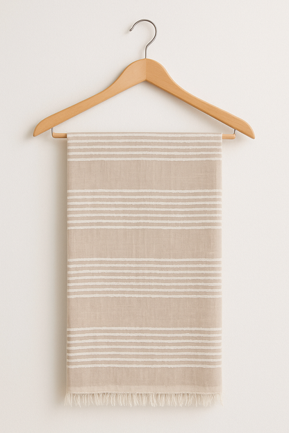 Elegant Beige Striped Lawn Dupatta