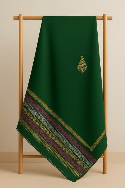 Emerald Green Pashmina Shawl with Multicolor Block Print Border