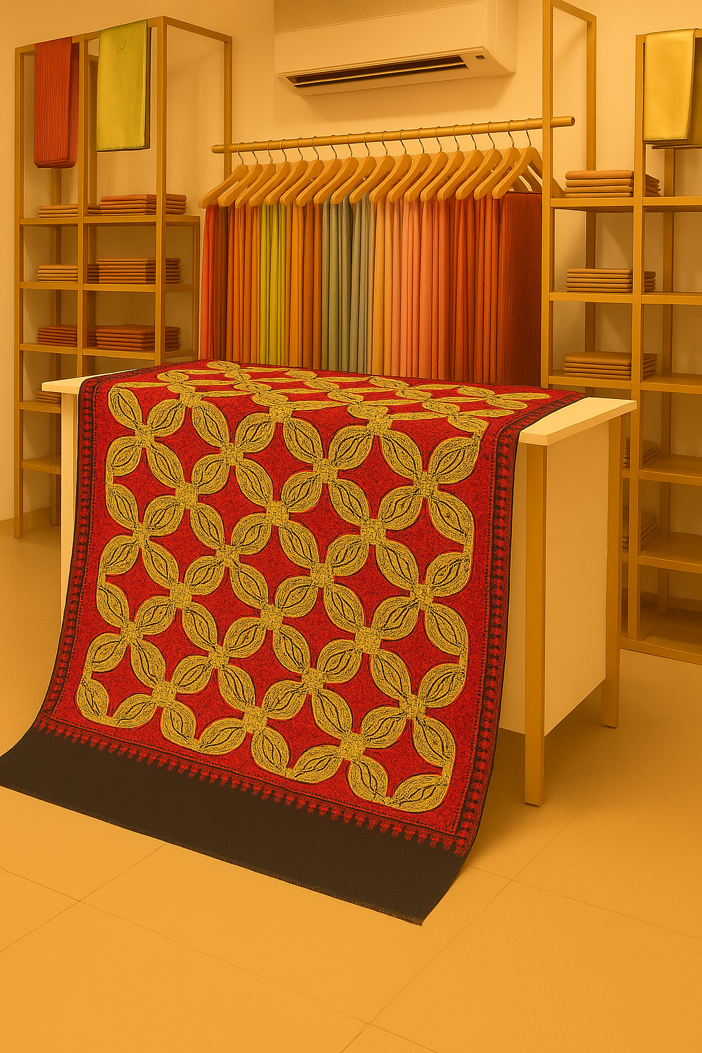 Luxury Red & Gold Aari Embroidered Pashmina Shawl