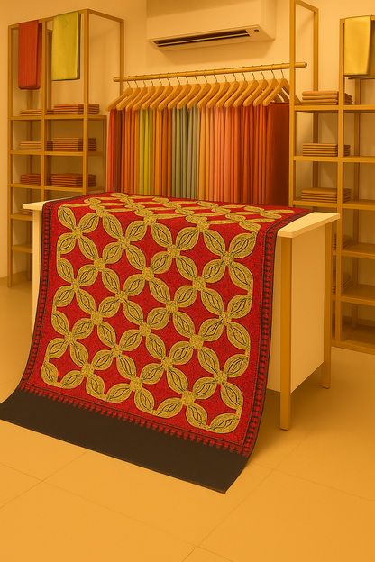 Luxury Red & Gold Aari Embroidered Pashmina Shawl