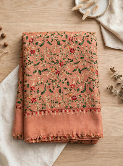 Peach Blossom - Kashmiri Aari Embroidered Pashmina Shawl