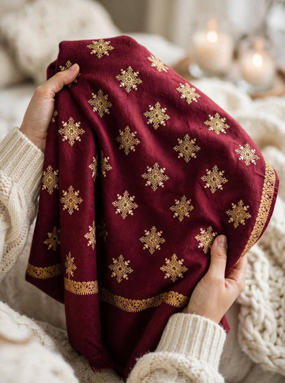 Maroon embroidered shawl