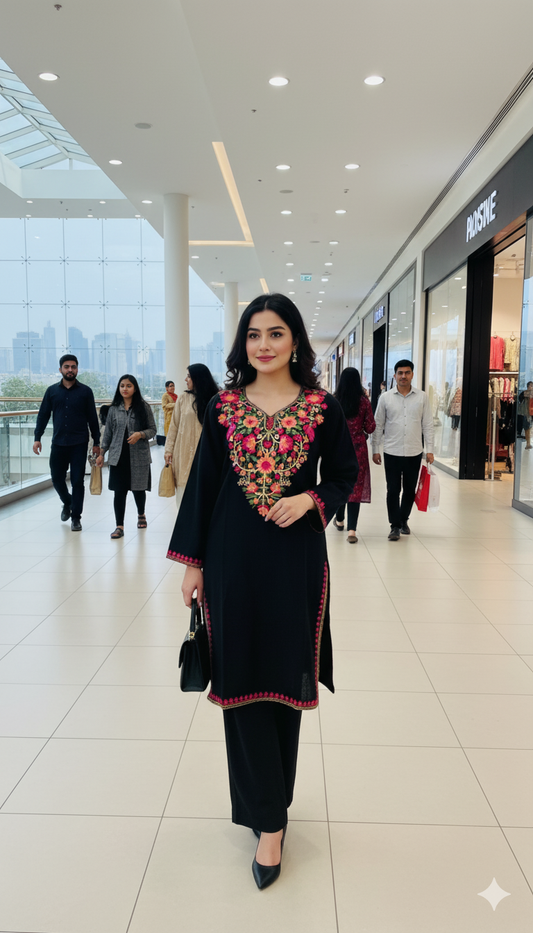 Exquisite Kashmiri Embroidered Pashmina Pheran