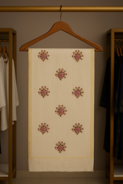 Cream Pashmina embroidered shawl
