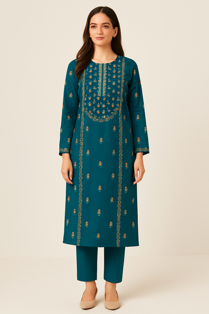 Teal Unstitched Lawn Embroidered 2-Piece Suit