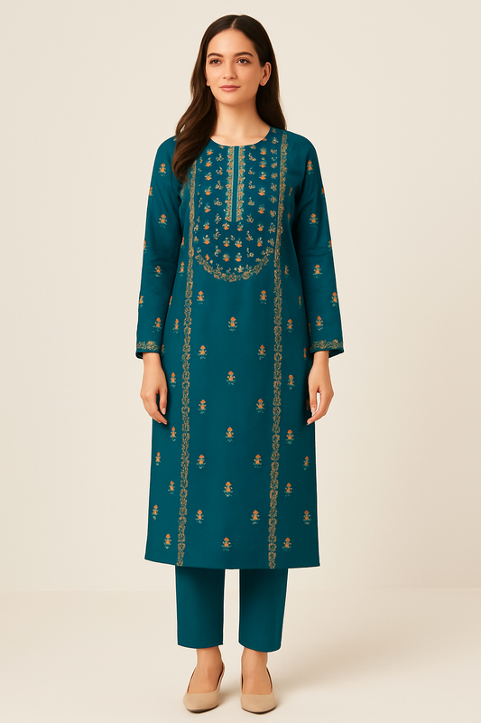 Teal Unstitched Lawn Embroidered 2-Piece Suit