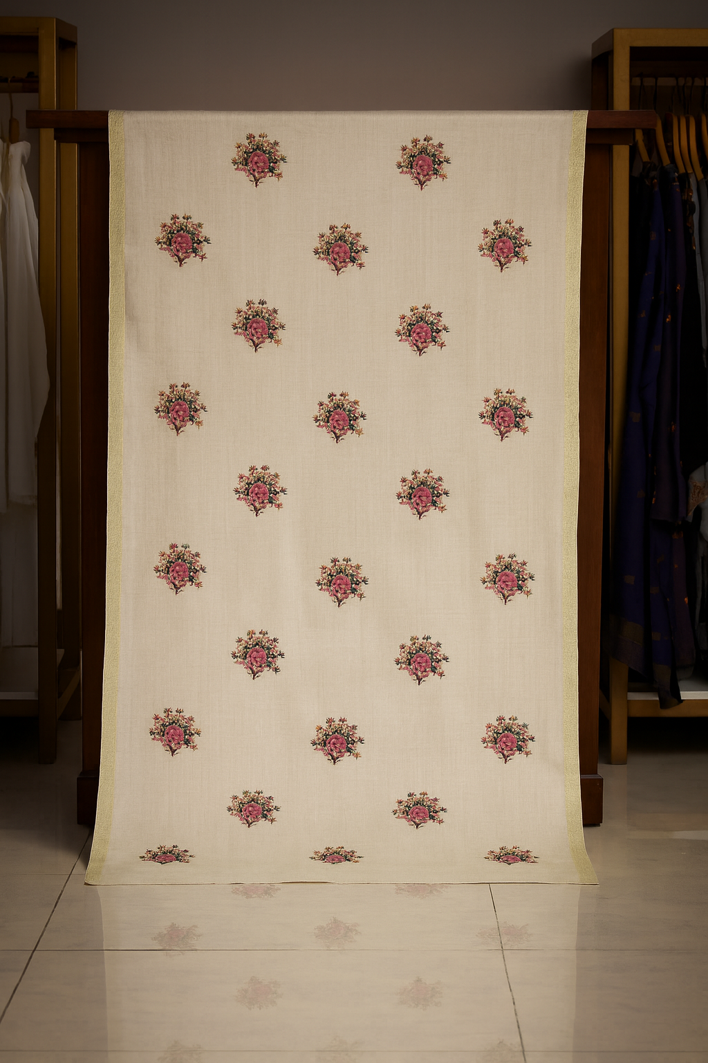 Cream Pashmina embroidered shawl