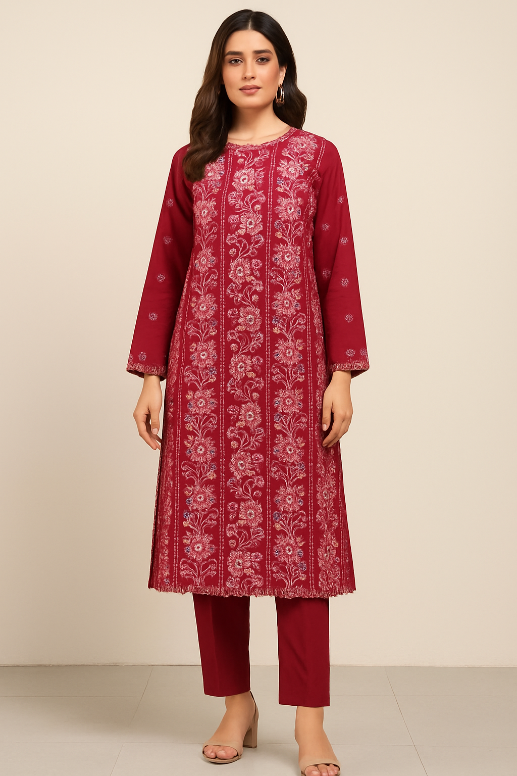 2-Piece Maroon Lawn Suit – Shirt & Trouser Fabric