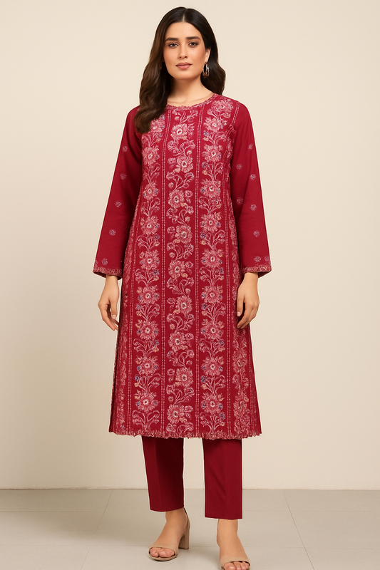 2-Piece Maroon Lawn Suit – Shirt & Trouser Fabric