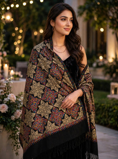 Black Noor Embroidered Pashmina Shawl