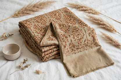 Noor Beige -aari  Embroidered Pashmina Shawl with Aari Work