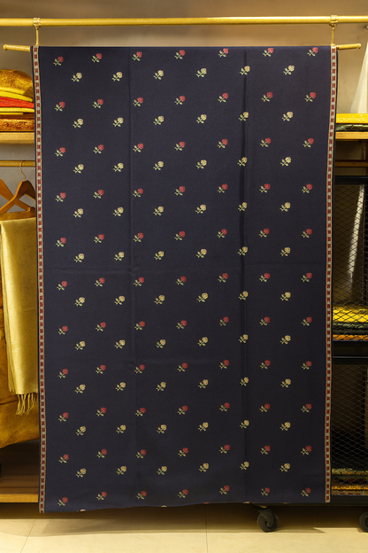 Navy Blue Pashmina Shawl  Floral Embroidery with Border Detailing