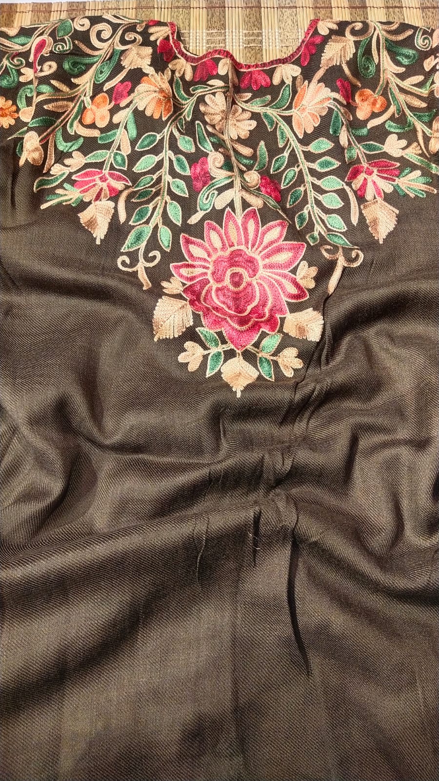 Kashmiri Embroidered Pashmina Kaftan – Chocolate Bloom