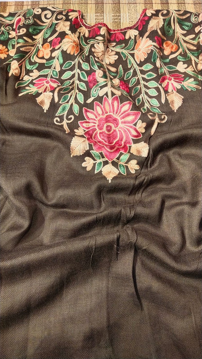 Kashmiri Embroidered Pashmina Kaftan – Chocolate Bloom