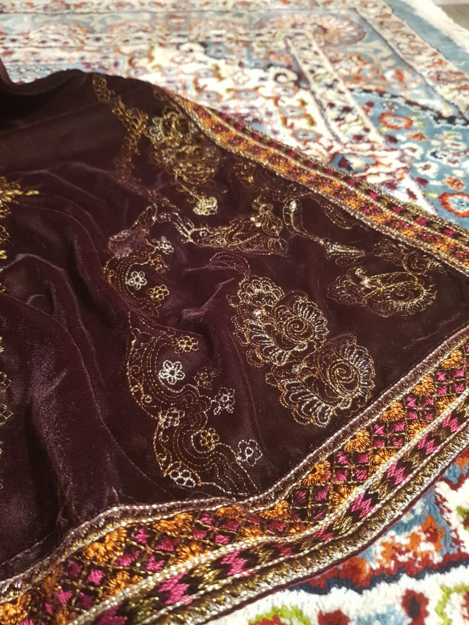 Velvet embroidered shawl