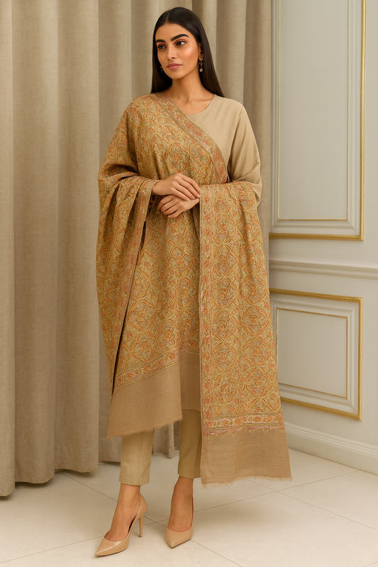 Luxury Pashmina Shawl with Intricate Aari Embroidery